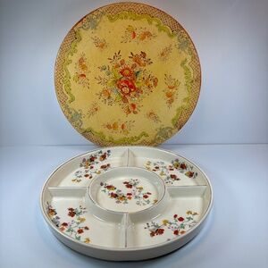 Vintage Japanese Mikori Ware Porcelain 5 Part Divided Tray Floral Design w/ Case